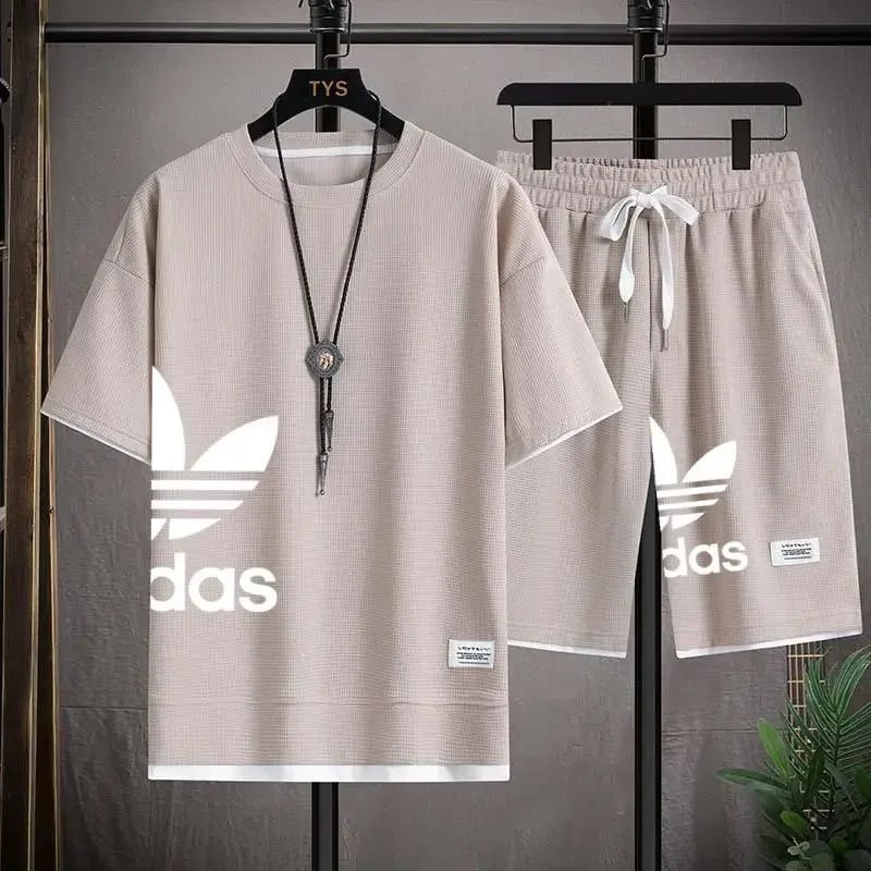 Summer 2025 New Men's pullover sportswear Set, fashionable basketball men's casual short-sleeved T-shirt + shorts two-piece set