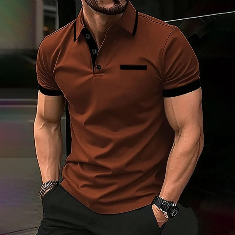 Spring Summer Men Clothes Short Sleeve Turn-down Collar Polo Shirt Fake Pocket Print Business Casual Polo Shirt Resilient Tops