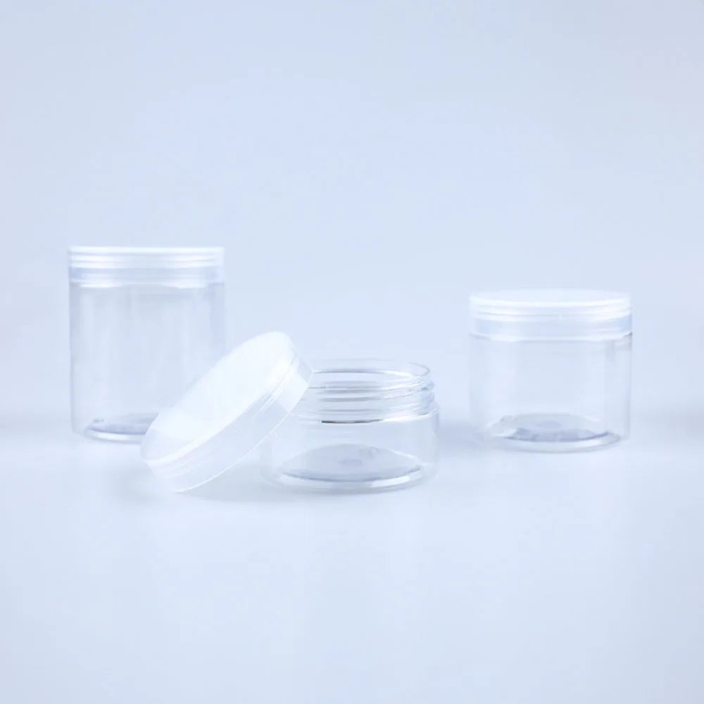 20pcs 250/200/150/100/50ml Empty Cream Jar Transparent Plastic Cosmetic Container with Aluminum Lid Storage Jar Makeup Bottle