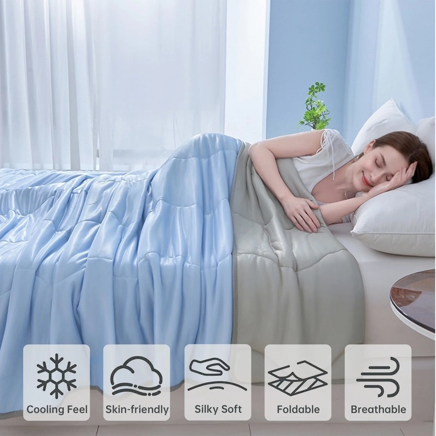 3-in-1 Lightweight Summer AC Quilt with Wave-Quilt Tech & Skin-Friendly Fabric | All-Season Dorm/Home Cooling Bedding