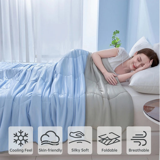 3-in-1 Lightweight Summer AC Quilt with Wave-Quilt Tech & Skin-Friendly Fabric | All-Season Dorm/Home Cooling Bedding