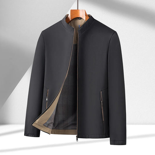 Wrinkle Free Jacket For Men Business Style Stand Collar Spring Autumn Jacket Comfortable Plus Size Dad Coat