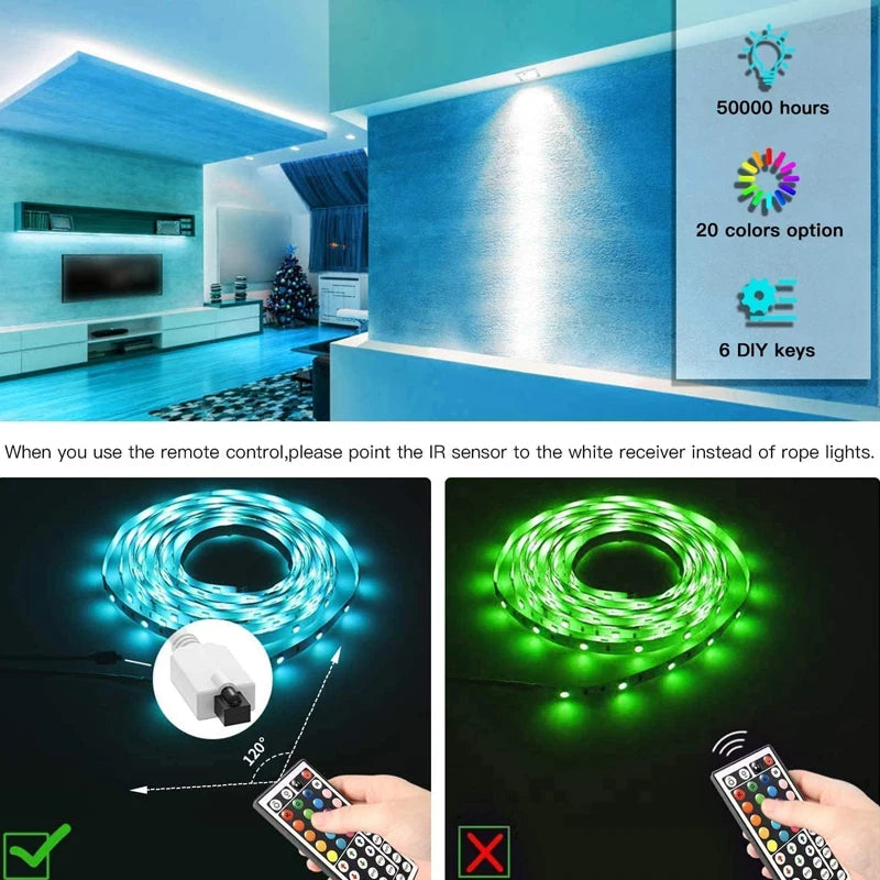 100 ft LED Strip Lights with 44 Key Remote,Multi-Color RGB LED Lights,24 Volt Color Changing LED Light Strip for Bedroom,Room,TV