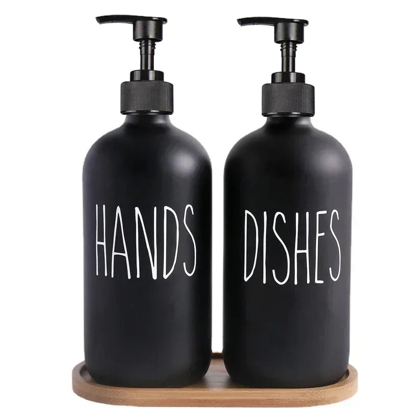 2Pcs 500ml Hand Dish Soap Dispenser Empty Pump Bottle, Farmhouse Kitchen Counter Decor Organization with Silicone OR Bamboo Try