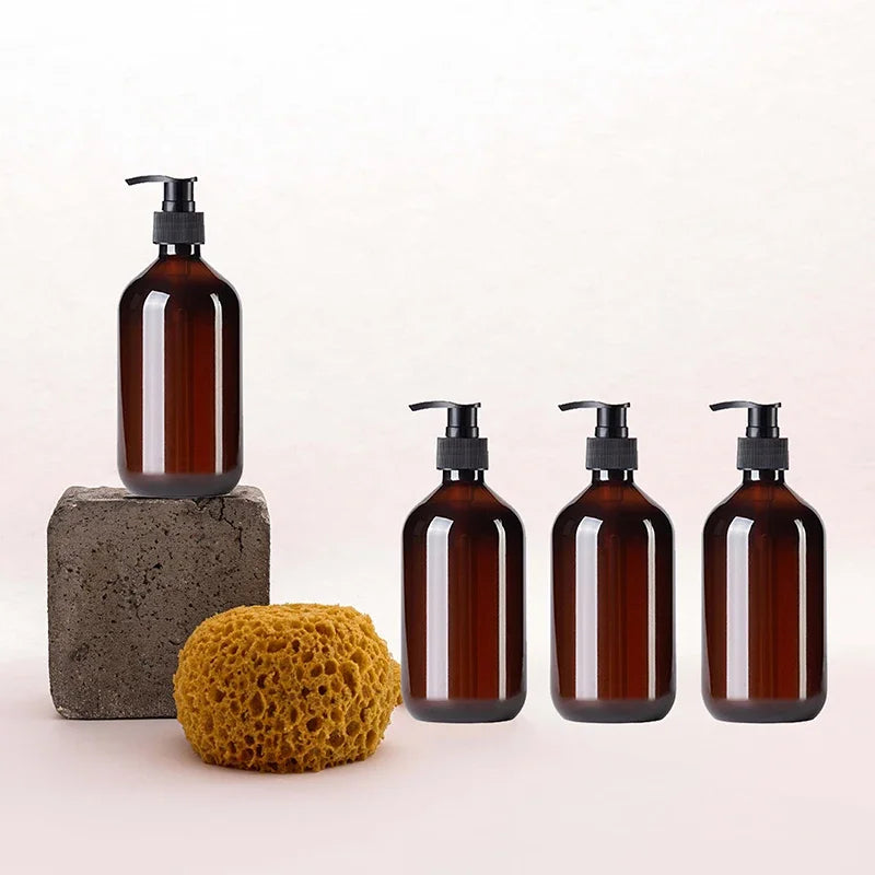 2pcs Brown Green Lotion Bottles 500ML Soap Dispenser Round Bottles with 6 Pieces/12 Pieces Black Label Bathroom Accessories