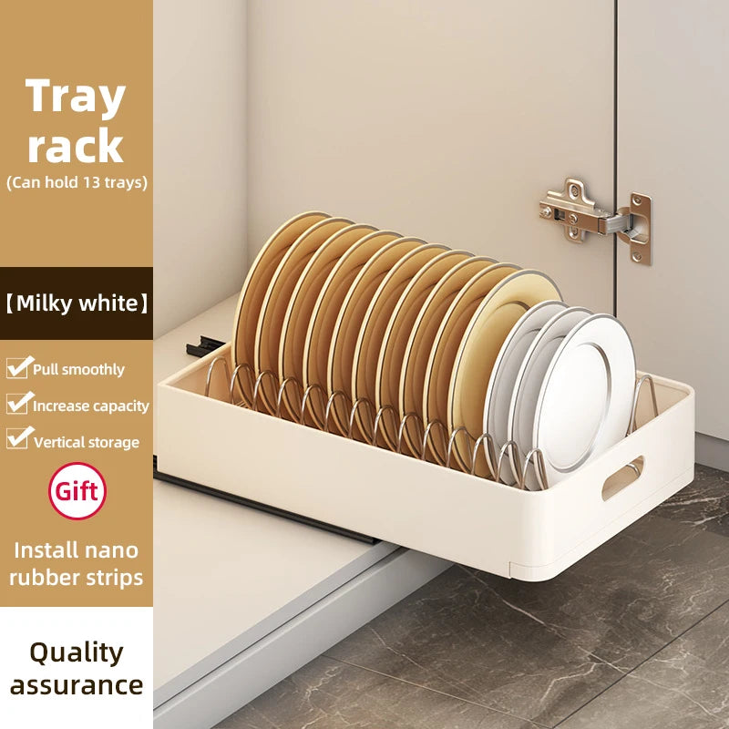 Kitchen Sliding Dish Rack Home Pull-out Drawer Bowl Storage Shelf Dish Drying Storage Box With Sliding Rail Kitchen Storage Rack