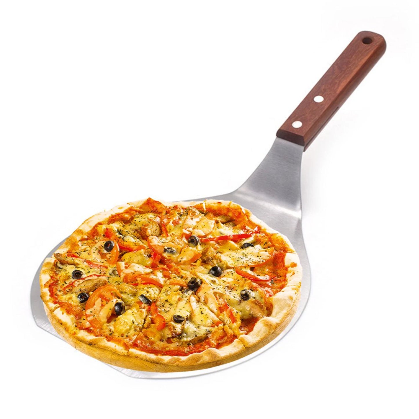 12 Inch Stainless Steel Pizza Peel Metal Round Pizza Paddle, Large Pizza Spatula with Wood Handle