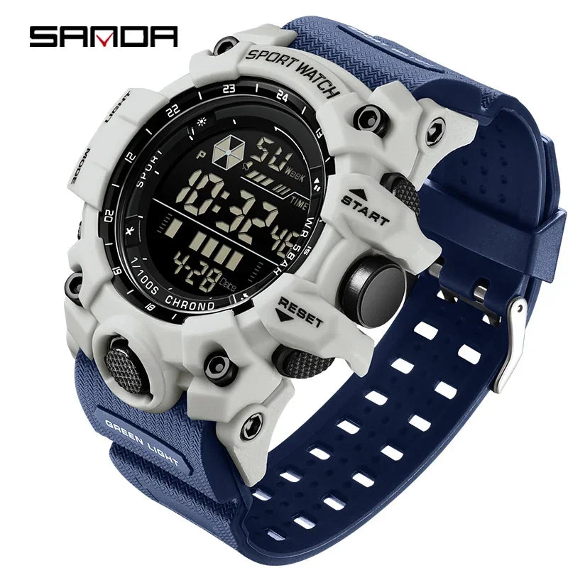 SANDA Men Outdoor Sports Watch Waterproof LED Analog Digital Show Multifunction Big Dial Electronic Wristwatch G style Male Cloc