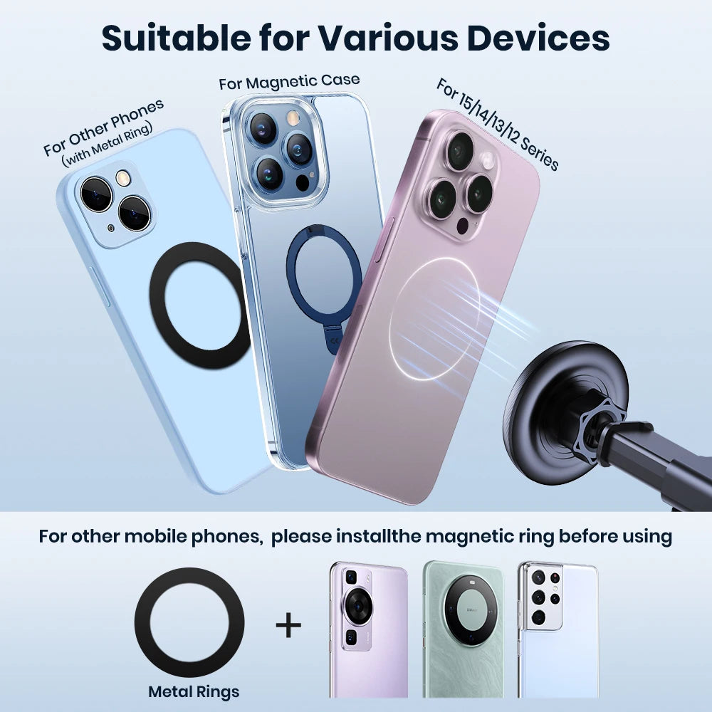 TOPK Mag-Safe Magnetic Car Phone Holder Car Mount for Windshield and Dashboard[Strong Suction]Adjustable Long Arm for Cellphones