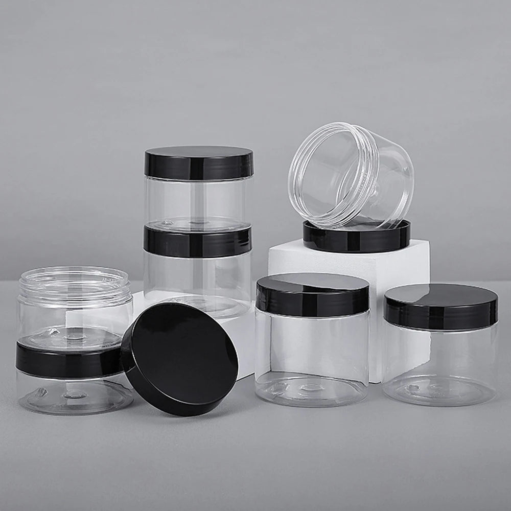 20pcs 250/200/150/100/50ml Empty Cream Jar Transparent Plastic Cosmetic Container with Aluminum Lid Storage Jar Makeup Bottle