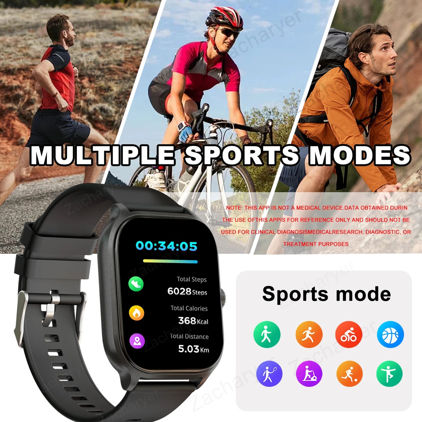 Smart watch, wireless calling/dial, multi-Sport mode, calling reminder and rejection, SMS reminder, for iPhone/Andriod