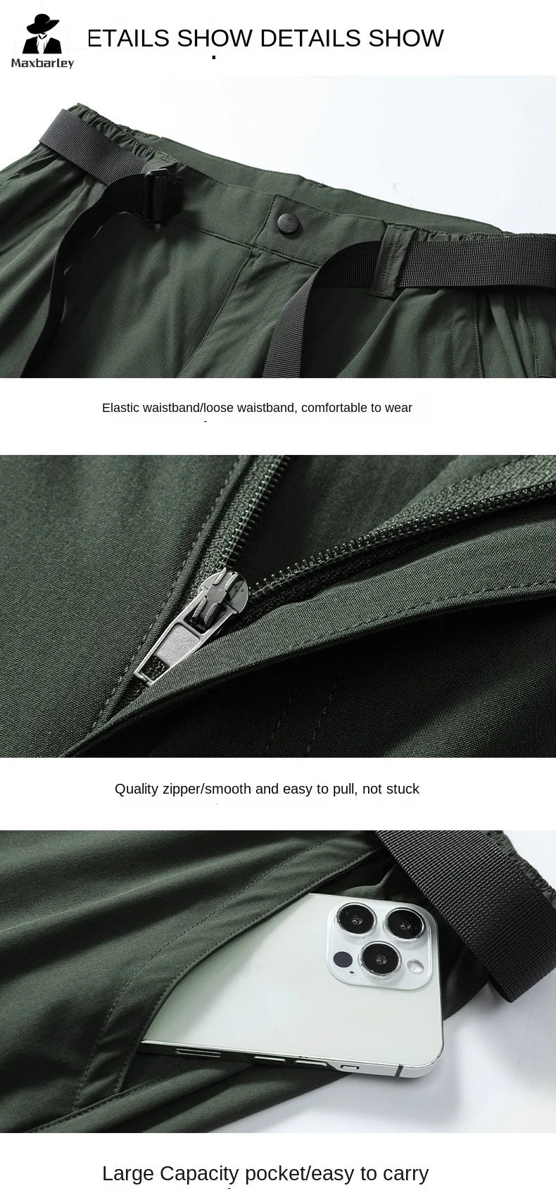 2024 Spring Cargo Pants Outdoor Stretch Lightweight Sports Pants Men's Detachable Two-section Quick-dry Camping Climber Pants