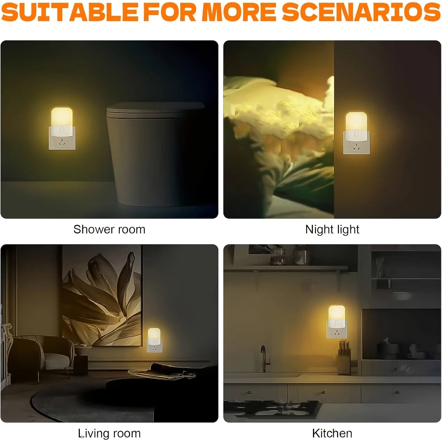 1/2 Set Smart LED Night Light, Mini Warm White Adjustable Wall Sconce, Plug-In Light Sensor Light for Bedroom, Bathroom, Kitchen