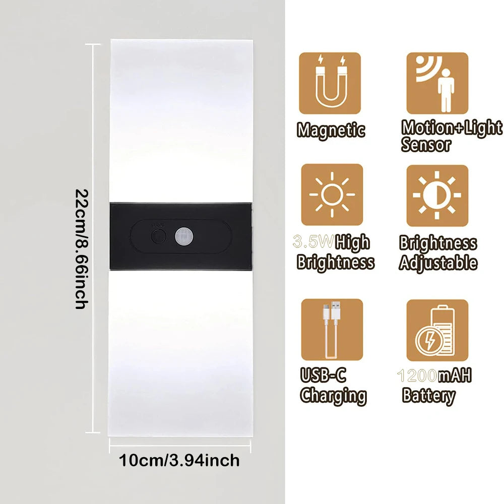 2PCS Wireless LED Wall Lamp Motion Sensor USB Rechargeable Acrylic Bedside Sconce Bedroom Decor Indoor Wall Lighting Fixture