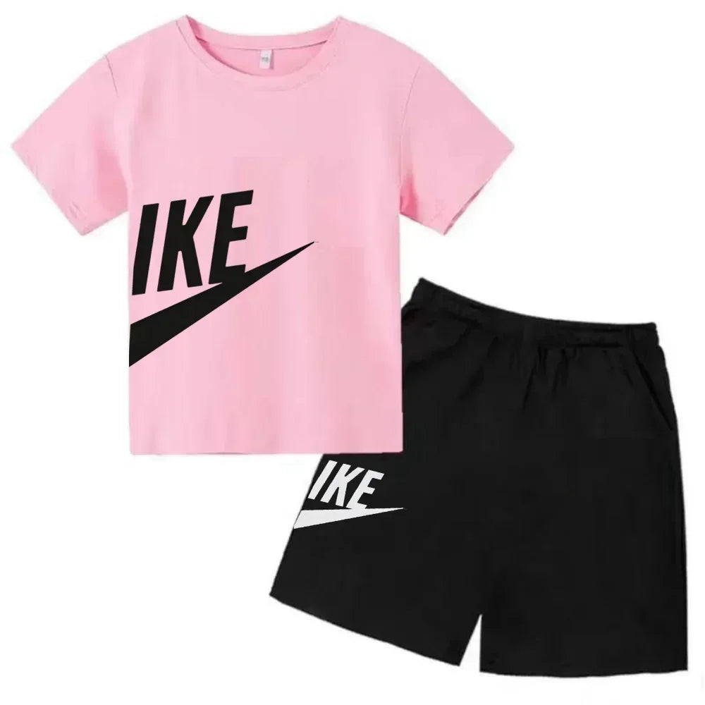 Summer Short Sleeve T Shirt +shorts 2 Piece Set Children Clothes Luxury Brand Print Sport Casual Fashion Boy Girl Kid Tracksuit