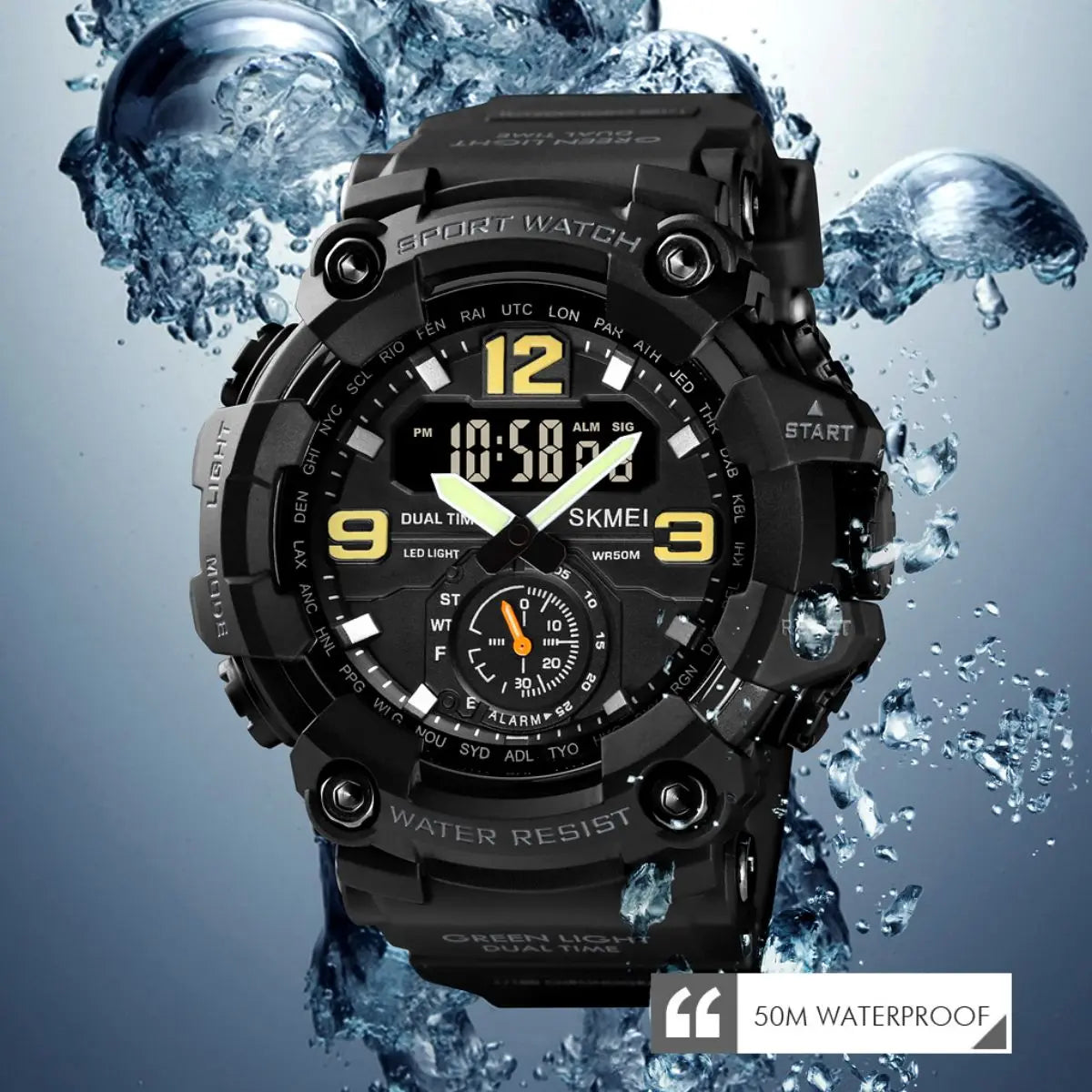 SKMEI Male Countdown Waterproof Electronics Watches 3 Time Digital Sports Wristwatches For Mens Women Fashion Alarm Date Watch