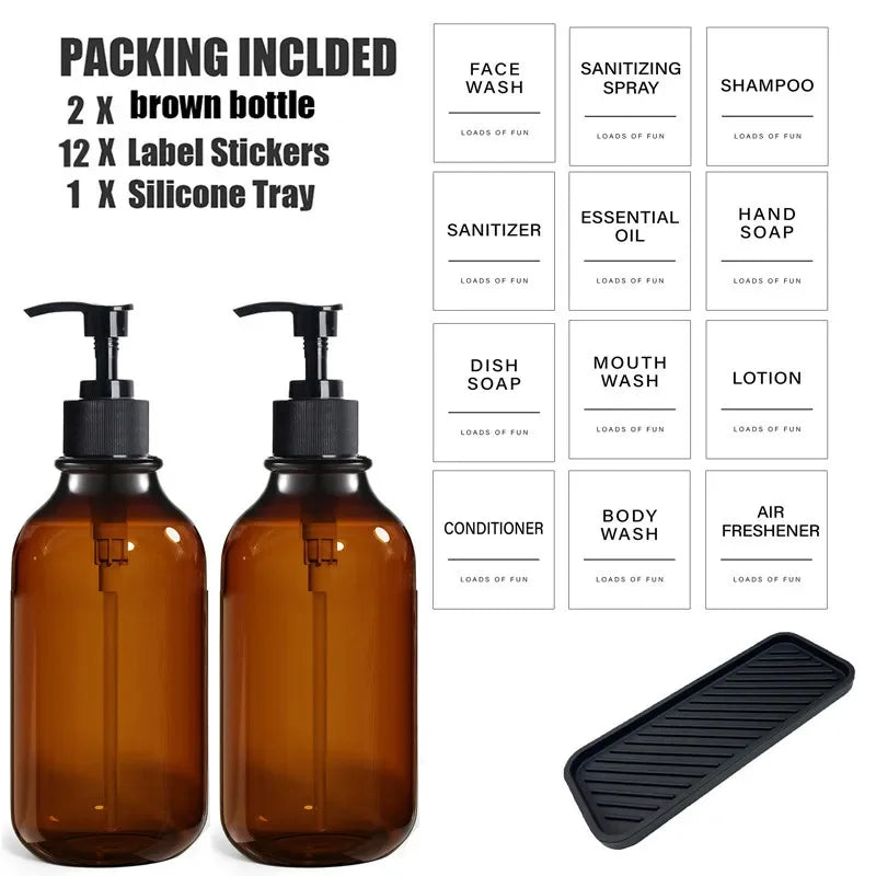1/2/3PCS 500ML Brown Soap Dispenser With Lables Wall Mount Lotion Bottle Shower Gel Shampoo Empty Container For Bathroom Kitchen