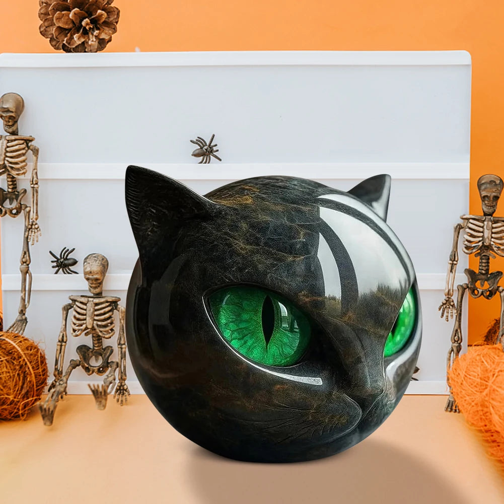 Black Obsidian Crystal Gemstone Cat Cat Head Sculpture Resin Cat Head for Home Decor