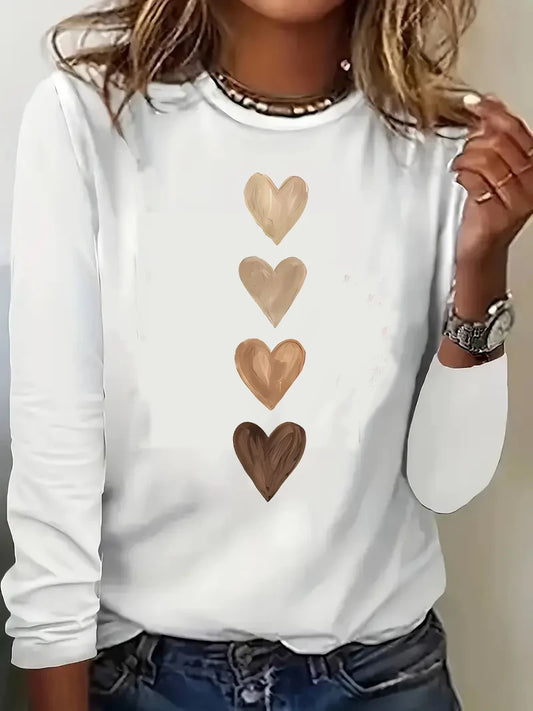 Fashion Gothic Love Heart Printed Long Sleeve Shirt Vintage T Shirt Women's  Print  T-Shirt Crew Neck Top Tee Tshirt Casual