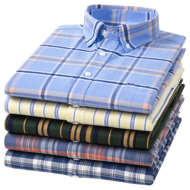 Summer 100% Pure Cotton Men Shirts Short Sleeve Dress Shirts Male Slim Social Business Blouse Solid Color Oxford Shirt 7XL 8XL