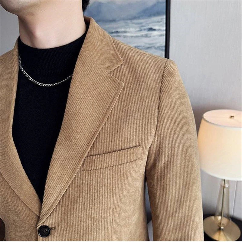 2025 New Men's Casual Corduroy Single-Breasted Blazer, Sizes M-5XL