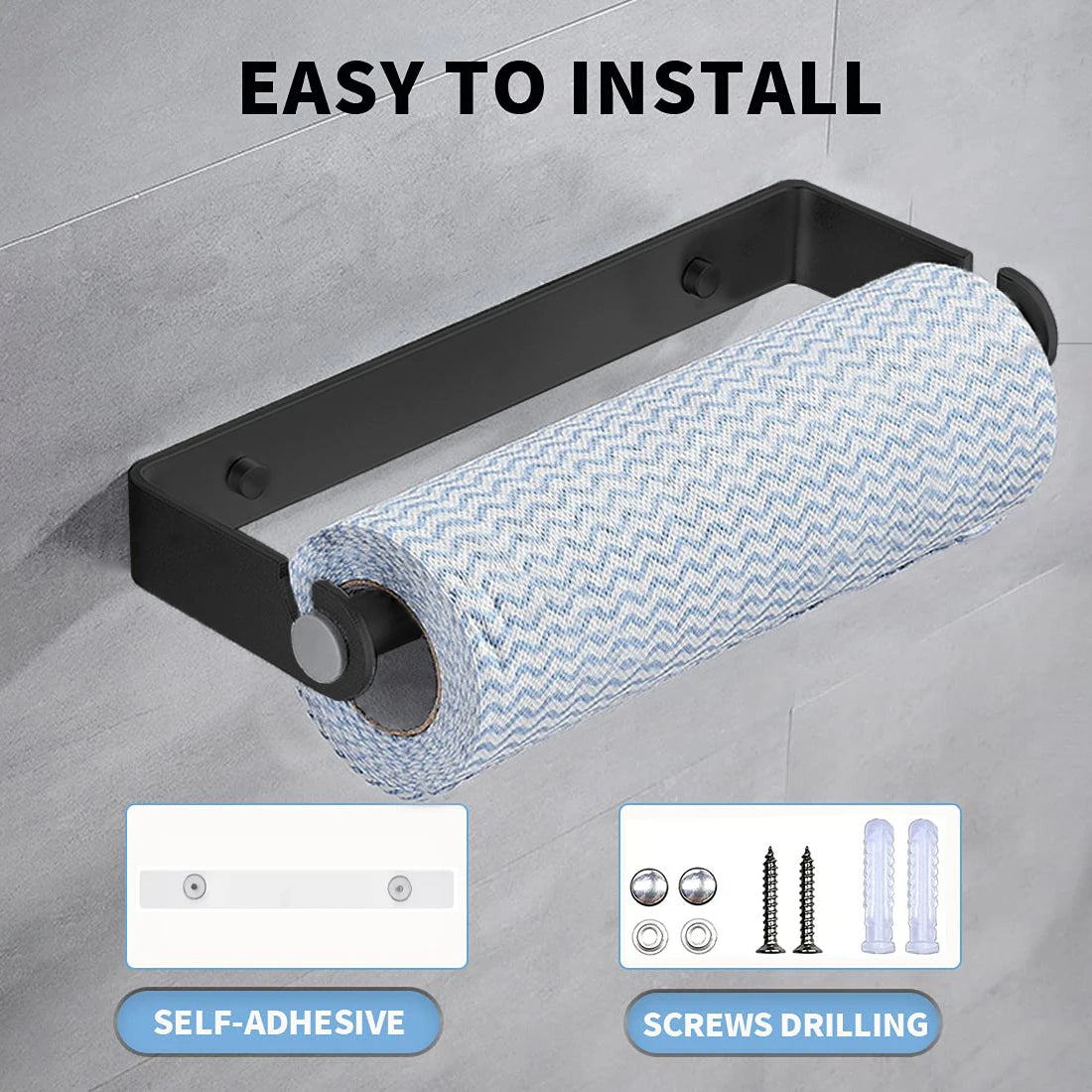 Space Aluminum Kitchen Roll Holder Wall Mounted Paper Towel Holder Kitchen Under Cabinet Roll Paper Holder for Bathroom Kitchen