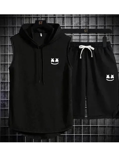 Brand Summer Men's Two Piece Set CasualT-Shirt and Shorts Set Mens Sports Suit Fashion Short Sleeve Tracksuit Hooded T-shirt