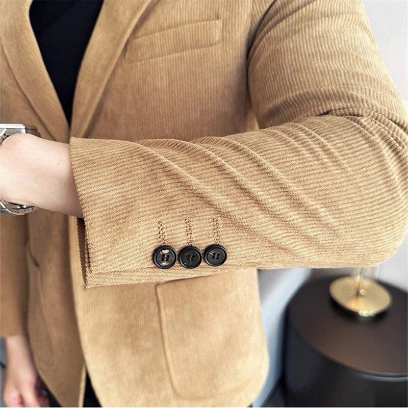 2025 New Men's Casual Corduroy Single-Breasted Blazer, Sizes M-5XL
