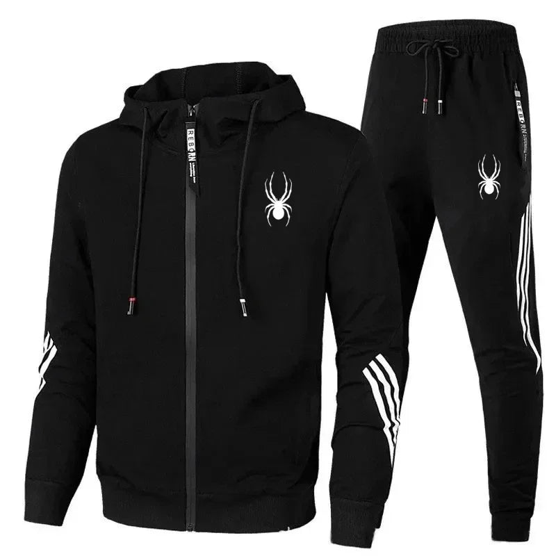 New spring and autumn men's casual sports set, outdoor jogging fashionable men's zipper jacket + skinny pants two-piece set