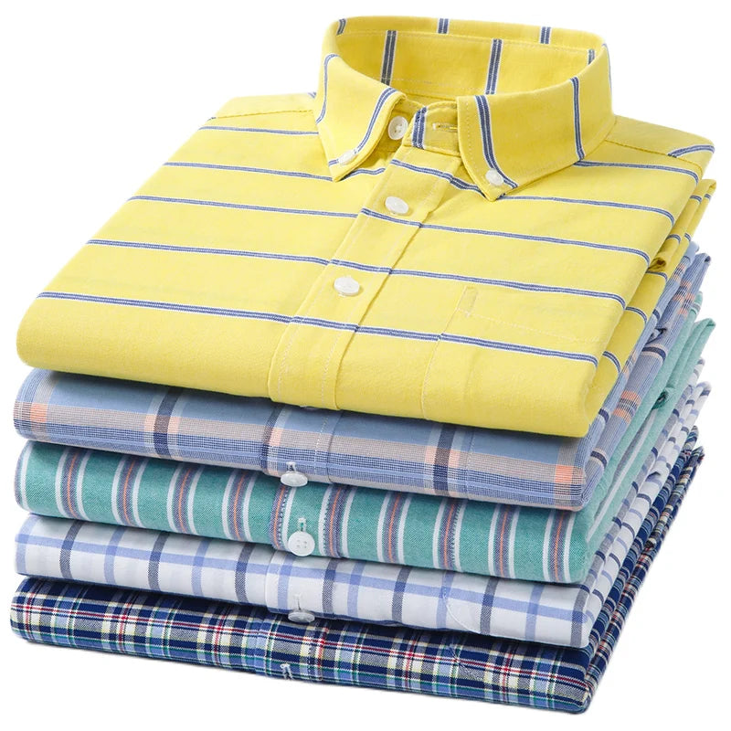 Summer 100% Pure Cotton Men Shirts Short Sleeve Dress Shirts Male Slim Social Business Blouse Solid Color Oxford Shirt 7XL 8XL