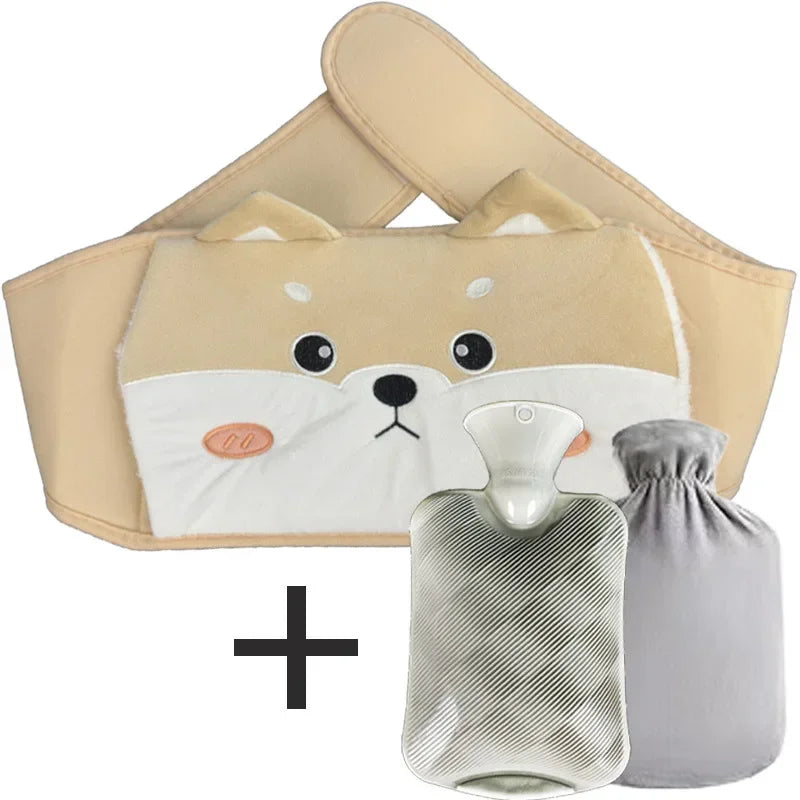 3-Piece Set Hot Water Bag Filling Water Type Hot Water Bottle Cover Plush Animal Belt Winter Menstrual Women Belly Hand Warmer