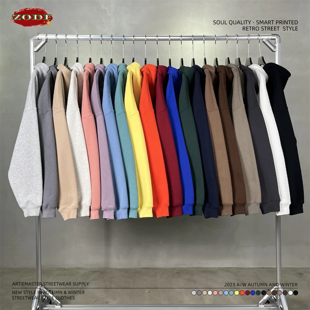 ZODF New Thick 350gsm Fleece Hooded Hoodies For Men Unisex Winter Oversized Loose Basic Solid Sweatshirts Pullovers Coats HY0631