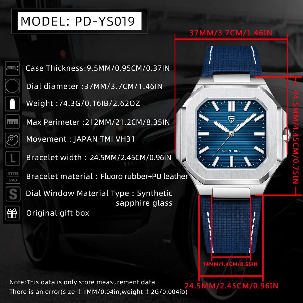 2025 New PAGANI DESIGN 37MM Square Men Quartz Watches Luxury Sapphire Glass AR Coated Business Watch VH31 Luminous Watch for Men