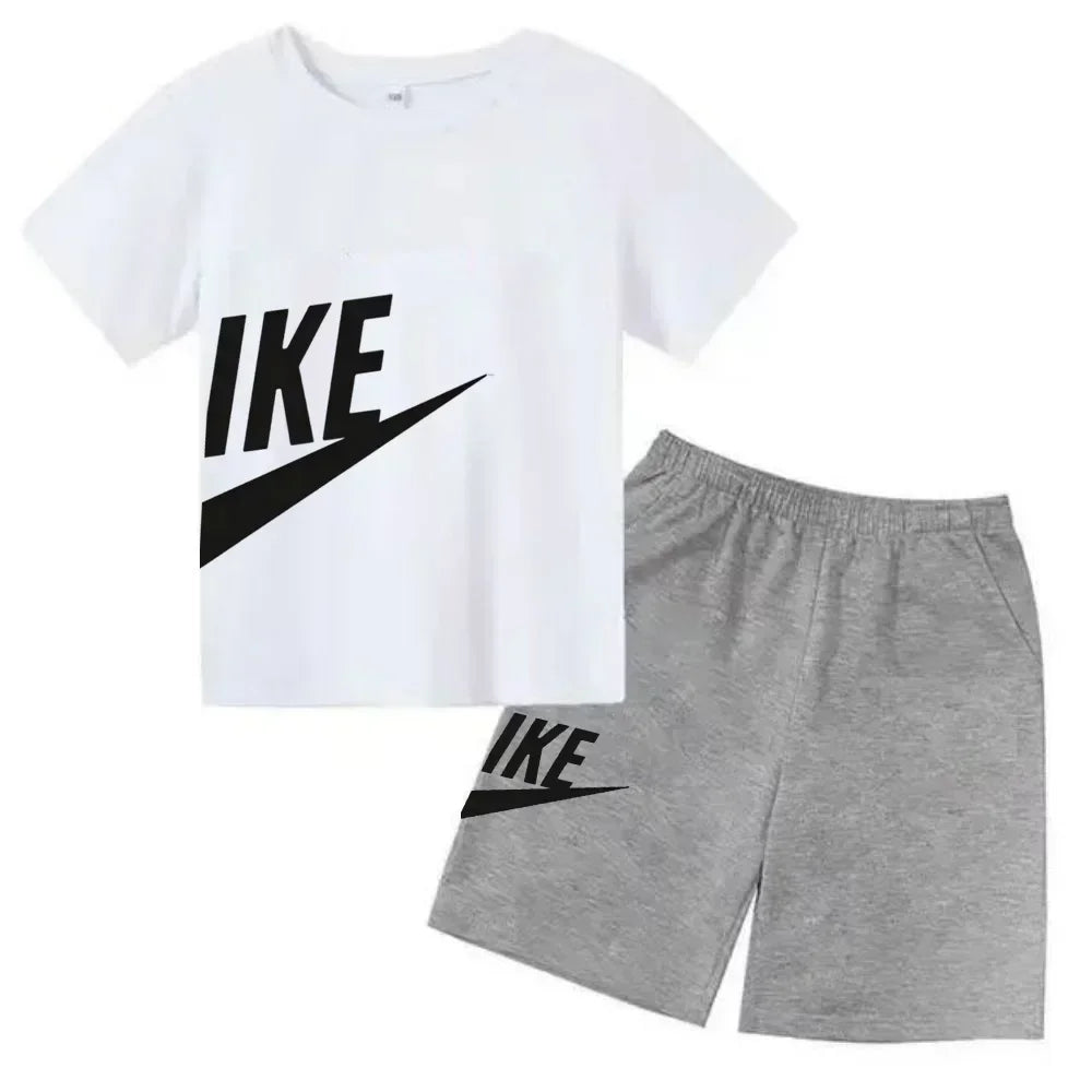 Summer Short Sleeve T Shirt +shorts 2 Piece Set Children Clothes Luxury Brand Print Sport Casual Fashion Boy Girl Kid Tracksuit