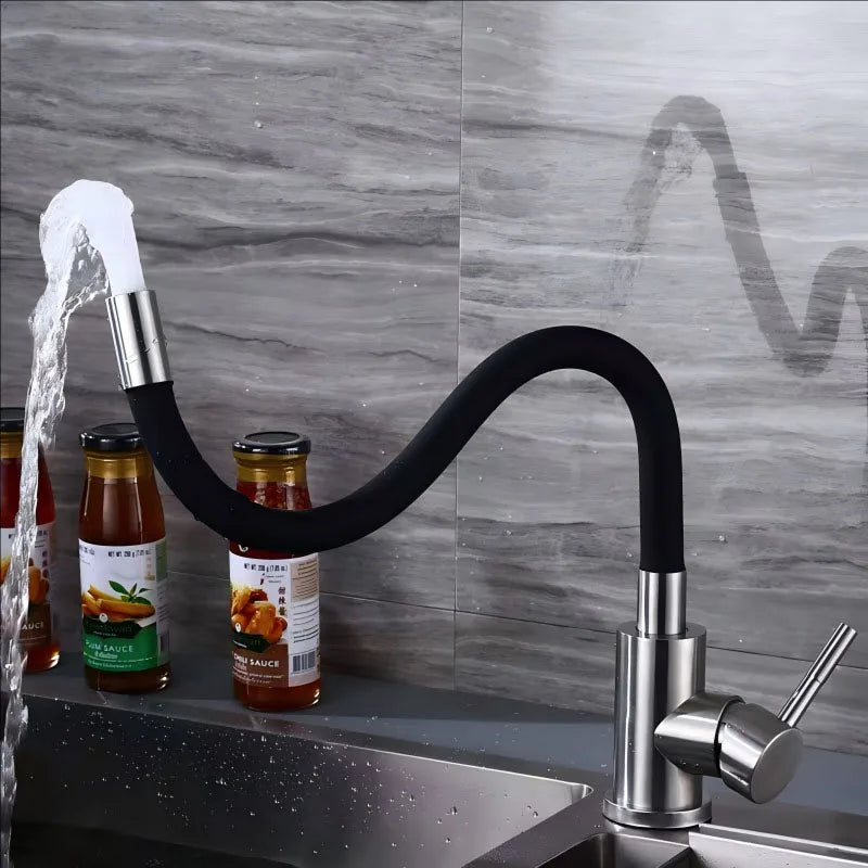 Stainless steel Kitchen Sink Faucet Universal Flexible Pipe Hot Cold Kitchen Mixer Tap Deck Mounted Bathroom Kitchen Tap