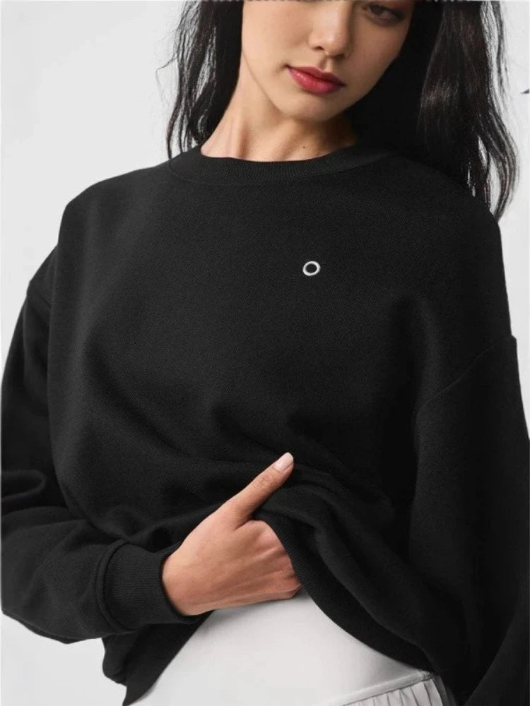 Women's Sweatshirts O Neck Solid Black Red Classic Letter Loose Casual Sports Pullovers Fashion Long Sleeve Hoodies for Women