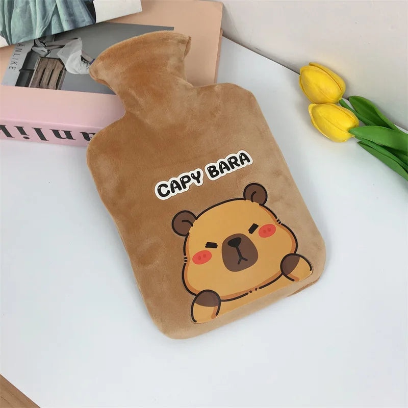 2024 New Kaba Bear Hot Water Bottle Water Filling Velvet Small Portable Student Hand Warmer Cute Warm Water Bag Halloween Gift