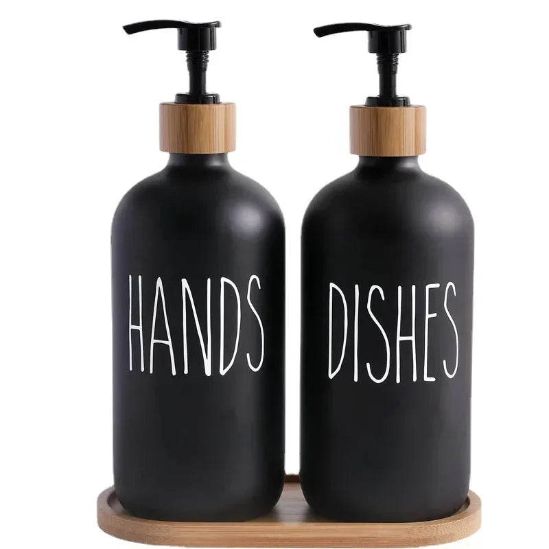 2Pcs 500ml Hand Dish Soap Dispenser Empty Pump Bottle, Farmhouse Kitchen Counter Decor Organization with Silicone OR Bamboo Try