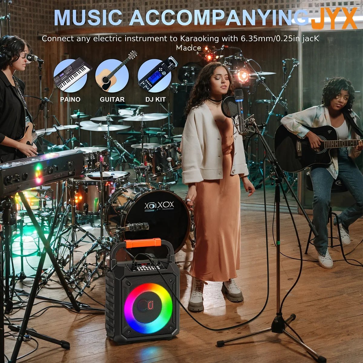 T17 Karaoke Machine Comes with 2 Wireless Karaoke Microphones, Portable Bluetooth Speaker Home Karaoke 0K System, with Rgb Colorful Lights