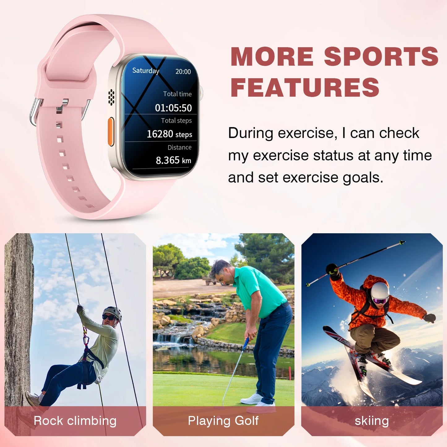 Smart watch, wireless calling, message reminder, multi-sport mode, 2.01-inch HD screen, custom dial wallpaper, unisex