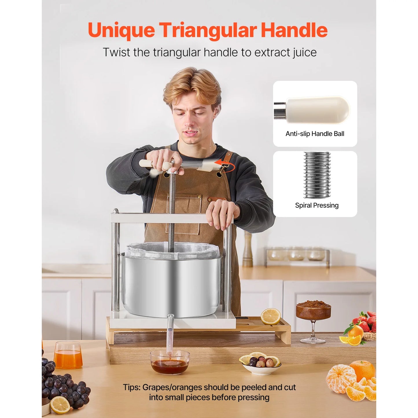 VEVOR 5L/12L Manual Fruit Wine Press Maker Stainless Steel Household Nature Vegetables Juice Making Machine for Home Kitchen