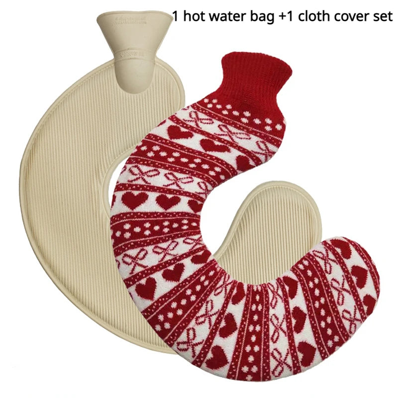 21 Colors Thick Hot Water Bottle and Cloth Cover Set 1L Winter Warm Hot Water Bag Neck Shoulder Warmer Hand Warm Water Bottle
