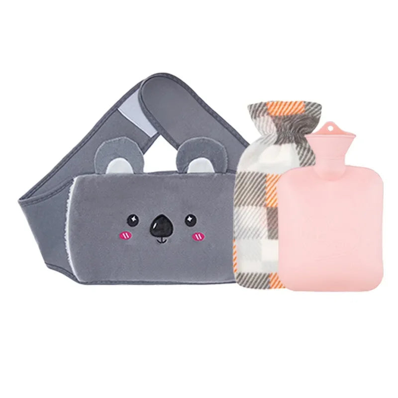 3-Piece Set Hot Water Bag Filling Water Type Hot Water Bottle Cover Plush Animal Belt Winter Menstrual Women Belly Hand Warmer
