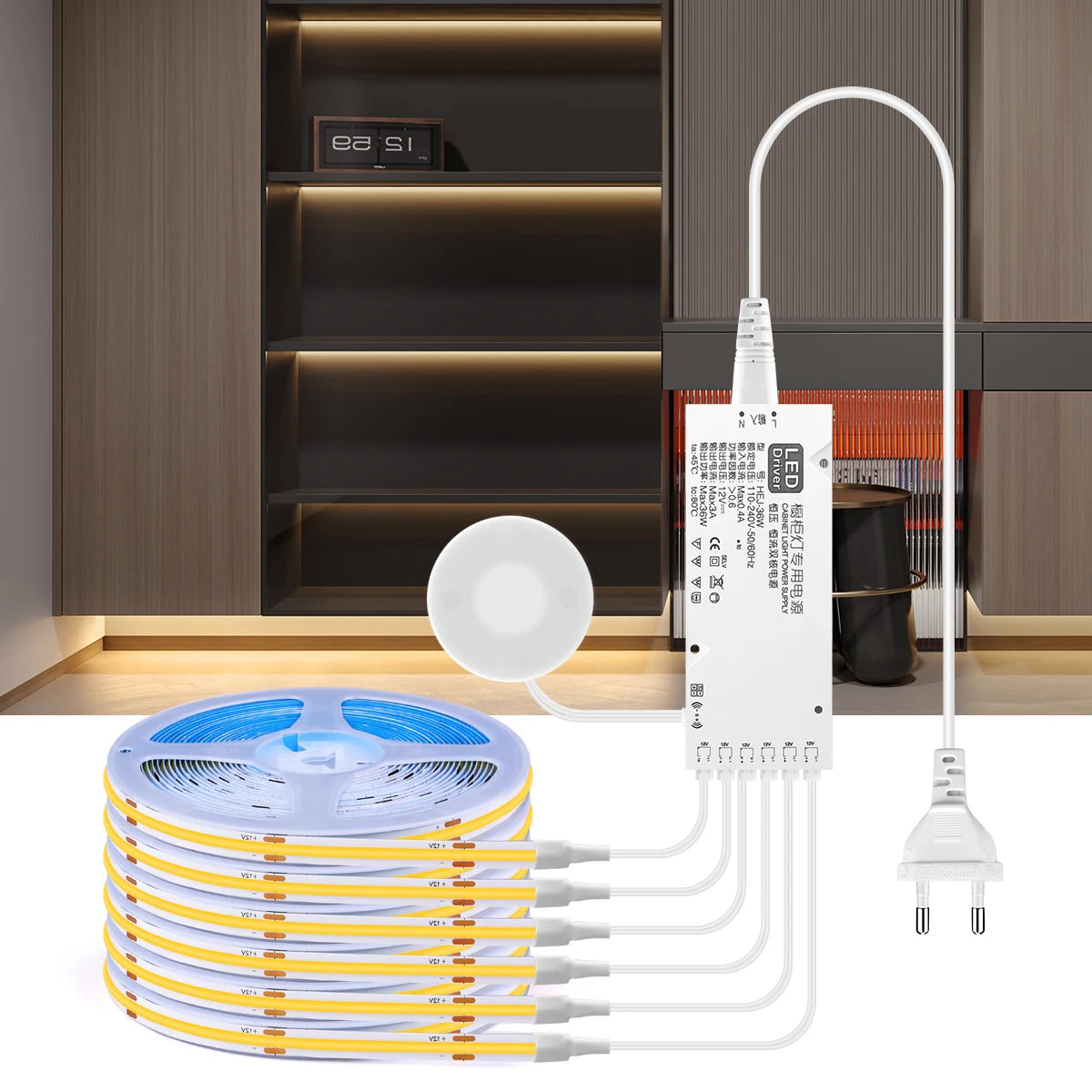 1-6pcs COB LED Strip Light Under Cabinet Collection Display Touch Dimmer Bookcase Wardrobe Motion Sensor Penet Wood Closet Lamp