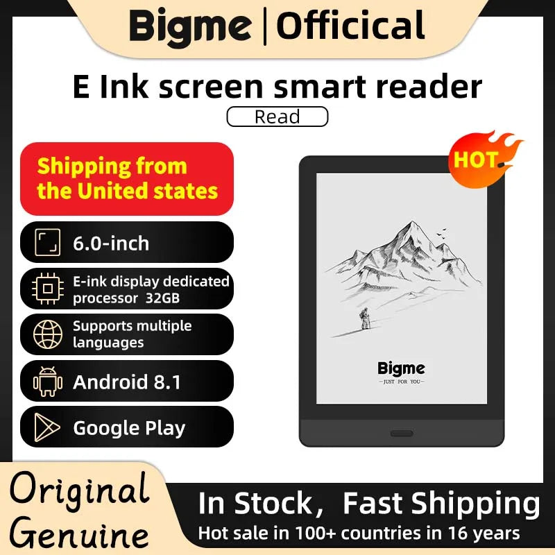 Bigme Read ebook reader, 6'' e-ink screen electronic book, Android system, support google play, Eink screen ebook ereader