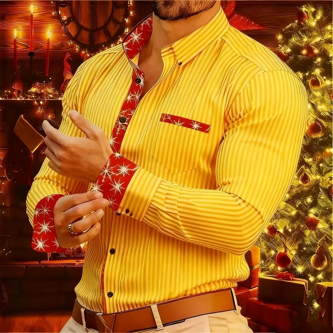 2026 New Christmas Men's Shirt - Buttoned Casual Shirt - Long Sleeve Series - Embroidered Patchwork Shirt - Daily Casual Wear -