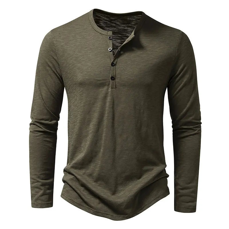 2025 Fashion Men's Long Sleeve T-Shirt Bamboo Cotton Henley Polo Shirt Fashion Men's Long Sleeve T-Shirt tops