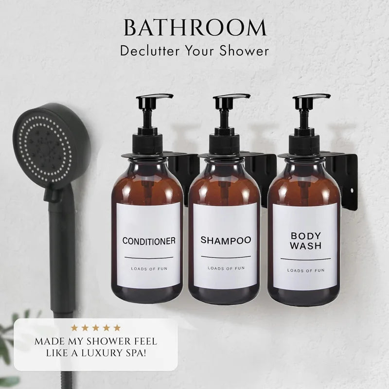 1/2/3PCS 500ML Brown Soap Dispenser With Lables Wall Mount Lotion Bottle Shower Gel Shampoo Empty Container For Bathroom Kitchen