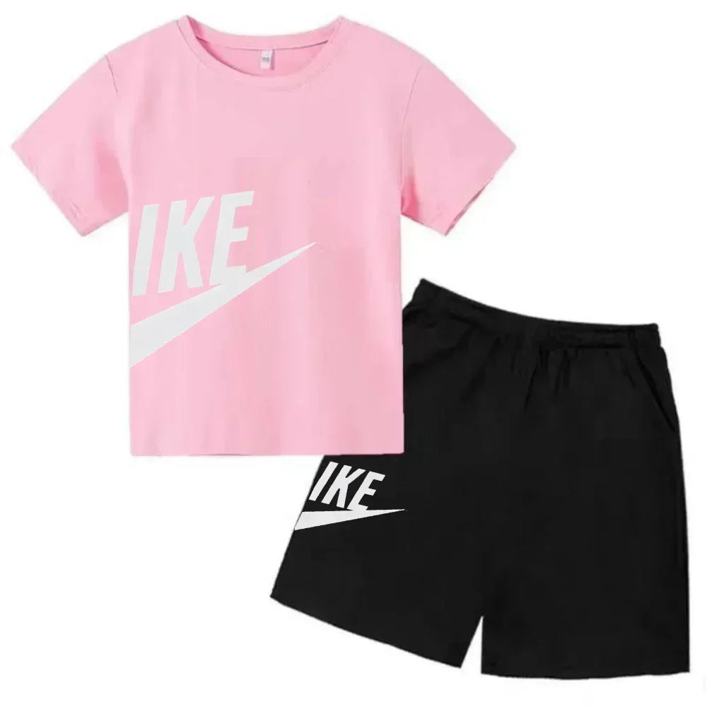 Summer Short Sleeve T Shirt +shorts 2 Piece Set Children Clothes Luxury Brand Print Sport Casual Fashion Boy Girl Kid Tracksuit