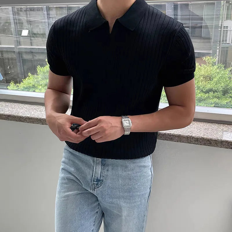 Summer Sports And Leisure Slim Fit T-Shirt Fashionable Men's Golf Polo Shirt Open Neck Breathable Quick Drying Short Sleeved Top